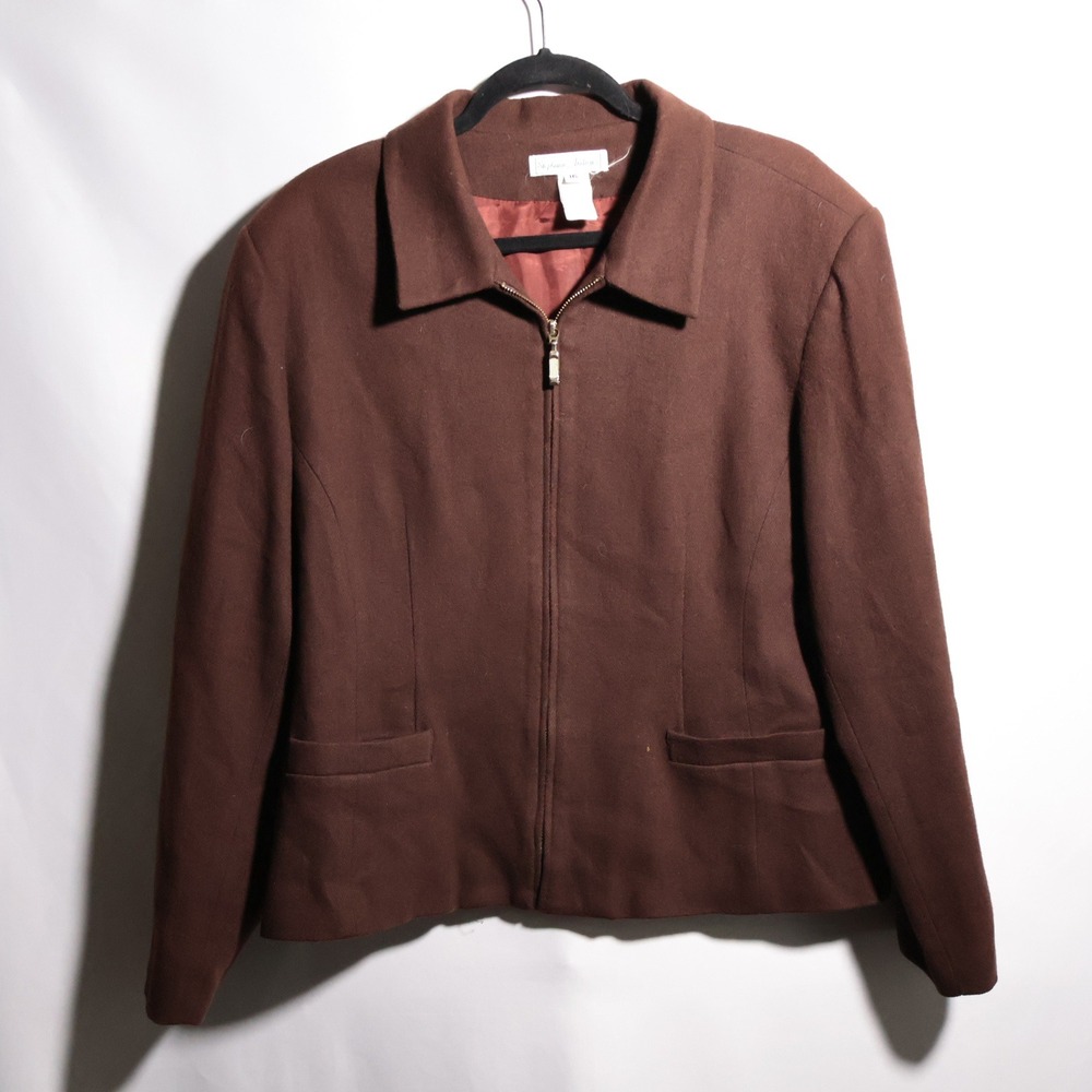 VTG‎ Stephanie Andrews Wool Brown Jacket Womens 16 Zip Front Career Wear Classic
